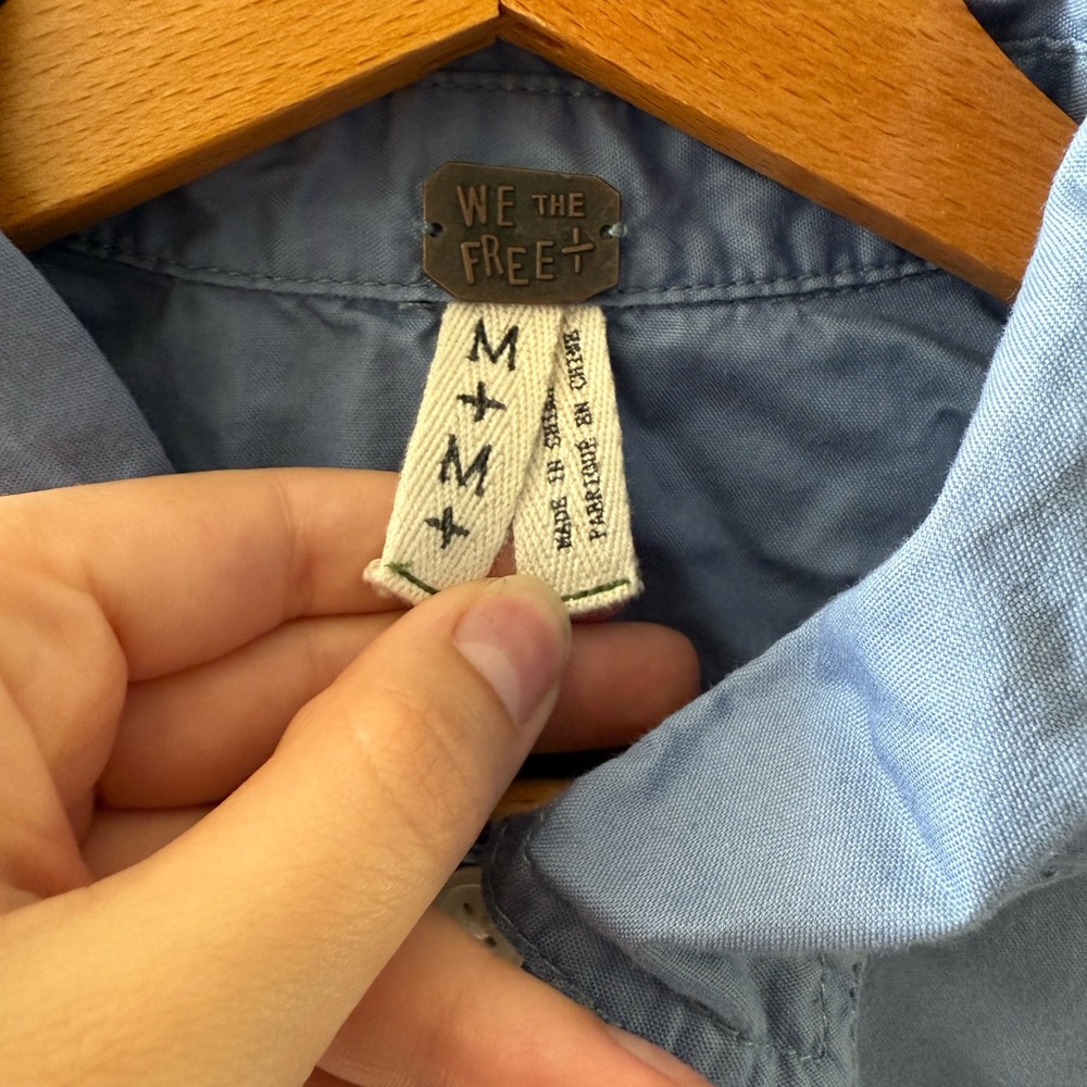 We The Free Chambray Fair Isle Long Sleeve Button Down Shirt M - Picture 3 of 8